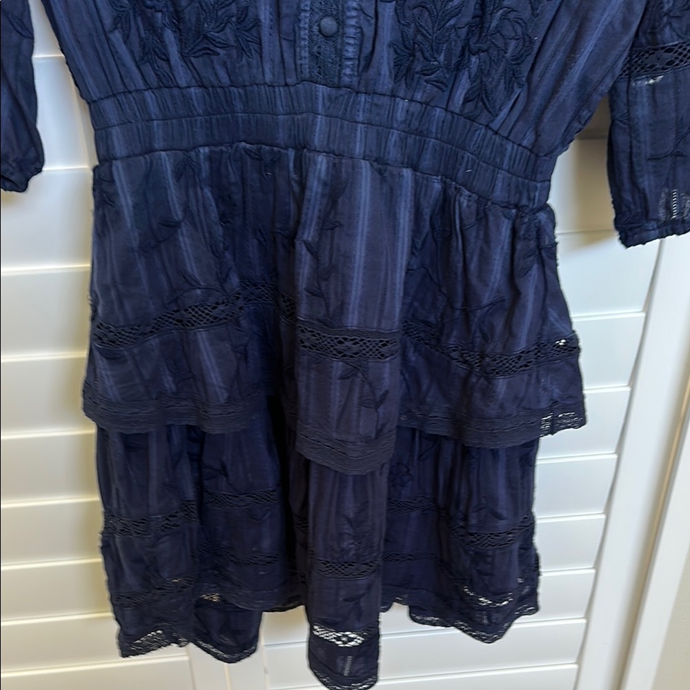 Allison NY Navy Blue Embroidered Ruffle Dress Size M NWOT - Picture 6 of 11